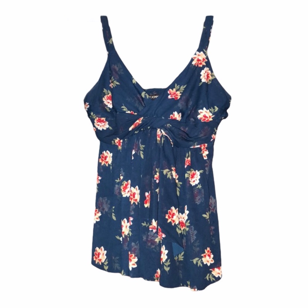 Express blue floral sleeveless blouse size small